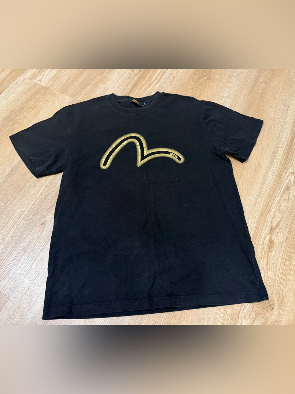 Evisu Black Short Sleeve Tee with Gold Signature Logo